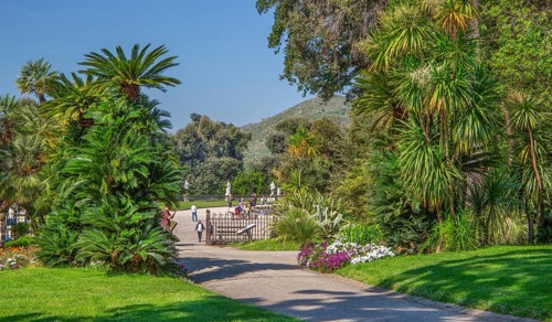English garden in the mountain park of the Royal Palace Palazzo Reale, Italian Versailles, Caserta,