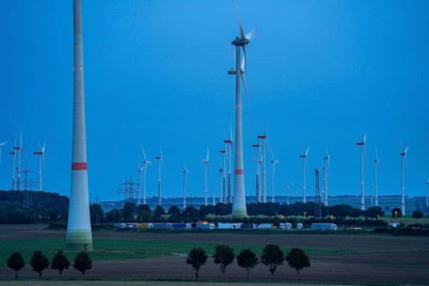 Wind farm, south of the village of Helmern, part of Bad Wünnenberg, Paderborn district, A44