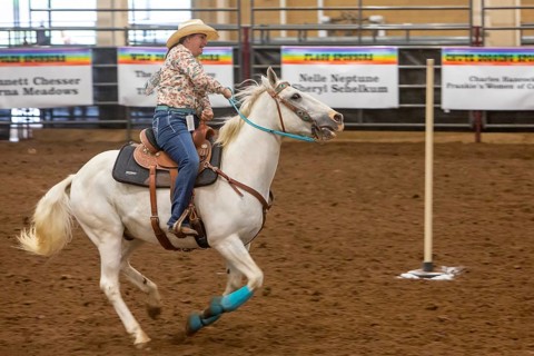 Oklahoma City, Oklahoma, The pole bending competition at the Great Plains Rodeo, an annual gay