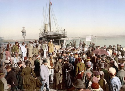 Disembarkation from a passenger ship, Algiers, Algeria, ca 1890, Historical, digitally restored