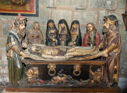 Polychrome wooden tomb scene depicting the deposition from the cross in the church of Saint Gal,