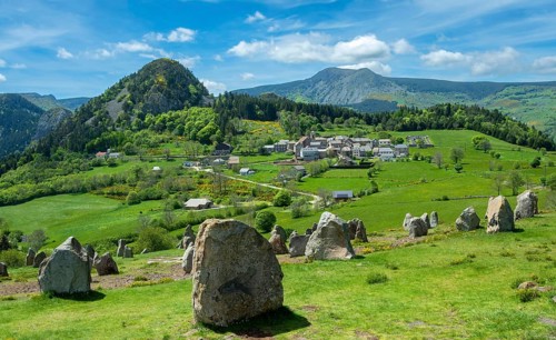 Megalithic Land Art Installation Near Borée Village in the Ardeche Mountains. Monts d'Ardeche