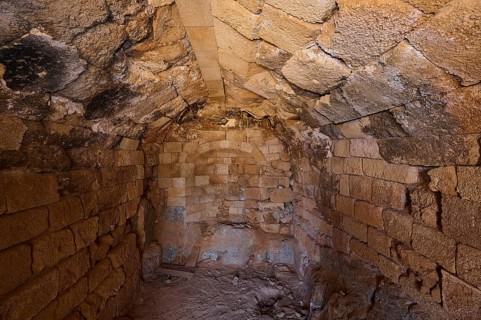 Interior view with stone ceiling and masonry, ancient architecture, tomb of Cleovoulos the Lindian,
