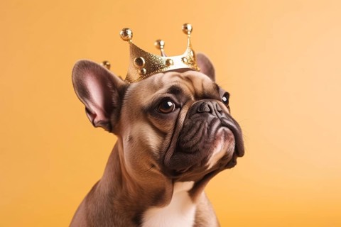 French Bulldog dog with golden crown. KI generiert, generiert AI generated