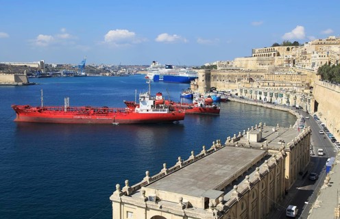 Merchant shipping and cruise ships in Grand Harbour, Valletta, Malta, Europe