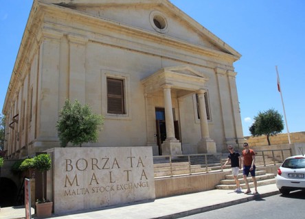 Stock Exchange building in former Garrison Chapel, Castille Square, Valletta, Malta, Europe