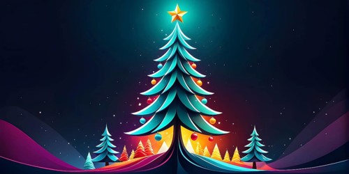 Abstract Christmas tree illustration with vibrant colors and geometric shapes, AI generated