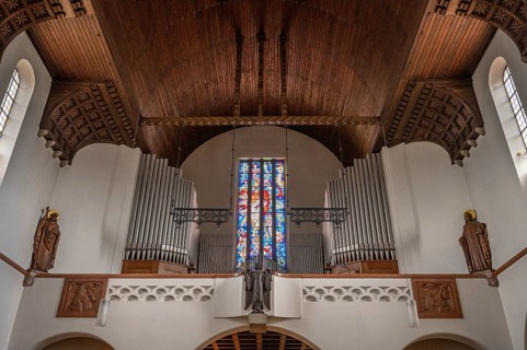 Organ loft of St Otto's Church, built from 1912 to 1914 in Art Nouveau style, Siechenstraße 61,