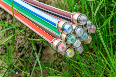 Fibre optic cable, freshly laid along a dirt road, provision of high-speed Internet in rural areas,