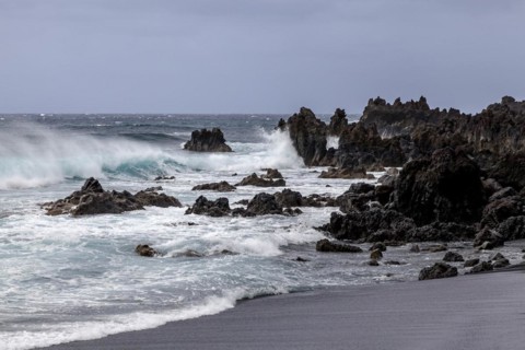 Lava rocks in the sea, surf, near Los Hervideros, Lanzarote, Canary Islands, Spain, Europe