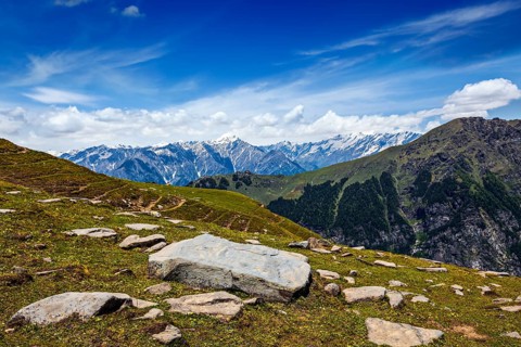 Travel Himalayas background. Above Kullu Valley, Himachal Pradesh, India Valley, Himachal Pradesh,