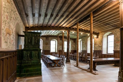 Interior view, winter refectory, Cistercian monastery Bebenhausen, Tübingen, Baden-Württemberg,