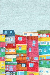 Colored houses of a favela. Graphic art vector mosaic