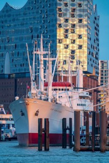 Port of Hamburg, museum ship Cap San Diego at the St. Pauli Landungsbrücken, Elbe Philharmonic