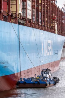 Magleby Maersk container freighter at EUROGATE Container Terminal, Waltershofer Hafen, disposal of