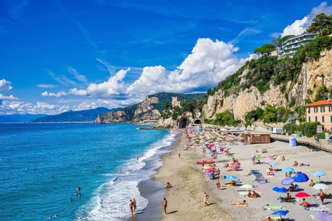 Beach near Finale Ligure, Liguria, Italy, Europe