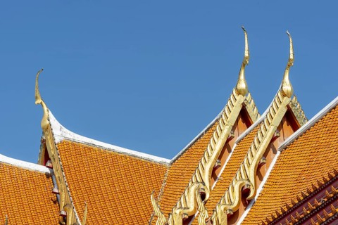 Roof decoration at the Uposatha Hall, Ubosot, the roof is staggered in three tiers and covered with