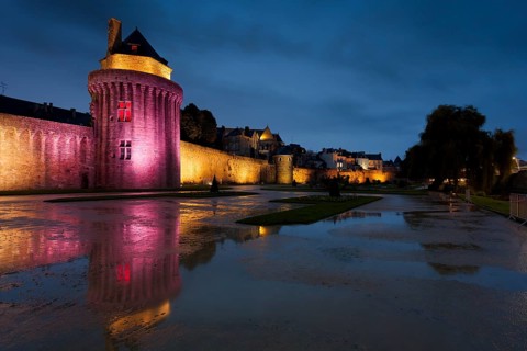 City wall and Jardin des remparts gardens, Vannes, Brittany, France, Europe