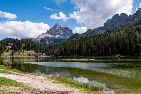 Lake Misurina view, one of the most beautiful lakes of Dolomites