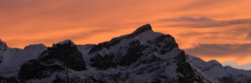 Orange sky over Mount Schluchhore, Swiss Alps