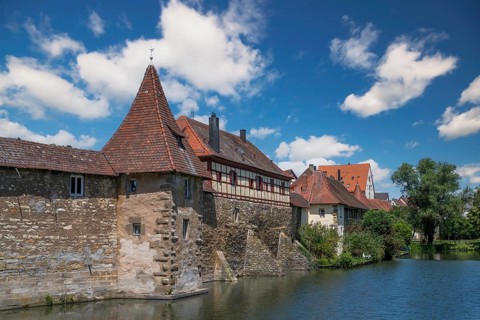 Medieval city wall surrounding the old town Weissenburg (Bavaria, Germnay)