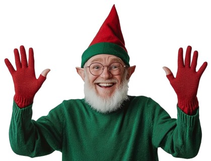 An elf raises his hands expressing joy during the festive Christmas season, AI generated