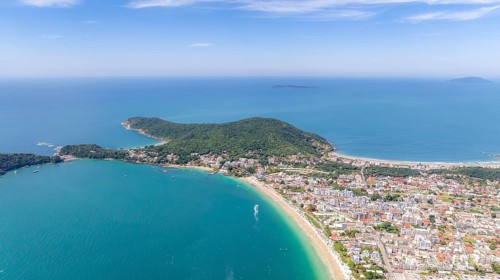 Bombinhas Beach in Santa Catarina. Aerial view taken with a drone. Brazil. South America