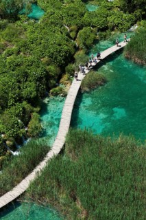 Boardwalk over lakes in the Plitvice Lakes National Park, Plitvicka Jezera, Lika-Senj, Croatia,