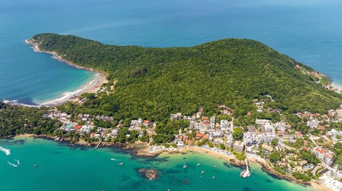 Bombinhas Beach in Santa Catarina. Aerial view taken with a drone. Brazil. South America