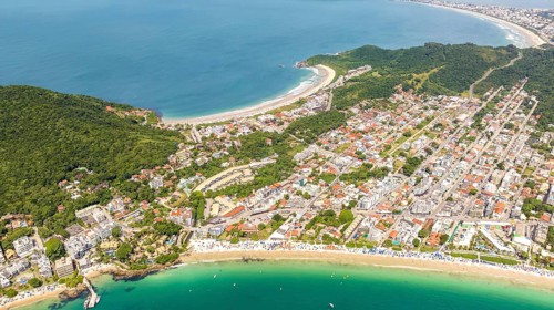 Bombinhas Beach in Santa Catarina. Aerial view taken with a drone. Brazil. South America