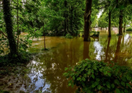 Flooded landscape after heavy rain in Schrobenhausen