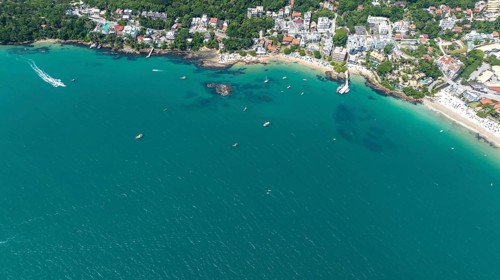 Bombinhas Beach in Santa Catarina. Aerial view taken with a drone. Brazil. South America