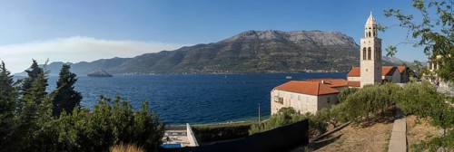 Church and monastery of Sveti Nikola, panoramic viewKorcula, Dalmatia, Croatia, Europe
