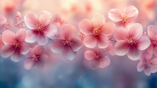 Soft pink blossoms in a dreamy, ethereal watercolor setting, AI generated