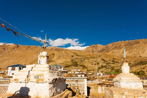 Buddhist stupas at a small temple complex in Nako, a village in the Spiti Valley of Himachal