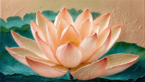 Illustration of a water lily on a textured background in the style of a painting. AI generated, AI