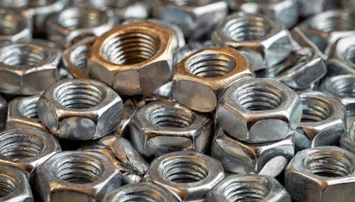Metal, material, various nuts, screw connections, made of stainless steel