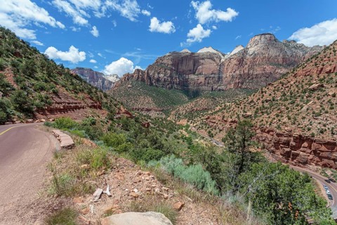 Zion Park Boulevard running through Zion Canyon along the Zion Park Boulevard in Zion National