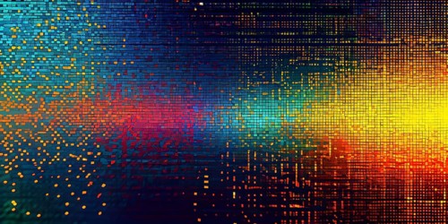 Abstract 3d pixel art technology themed pattern featuring random mosaic in vibrant hues, AI