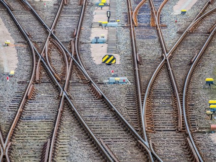 Railway switches, multiple directions, Hamburg harbor, Germany, Europe