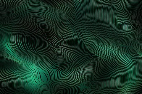 Fingerprint background dominated by swirl patterns in green hues, AI generated