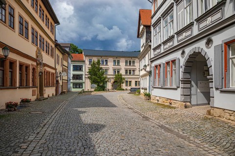 Stiftsgasse in Rudolstadt, Thuringia, Germany, Europe