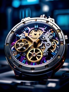 AI generated mechanical watch close up with shimmering digital component