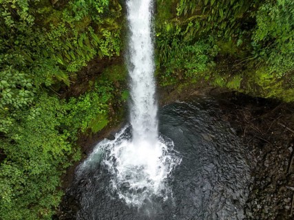 Aerial view, waterfall in the rainforest, Catarata de la Paz, La Paz Waterfall Gardens Nature Park,