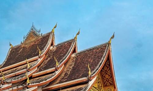 Roof of Wat Ho Pha Bang pavilion, Royal Palace, Luang Prabang, Laos, Asia