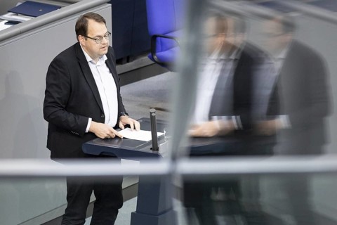 Sören Pellmann, Member of the German Bundestag (Die Linke group), recorded during a speech in the