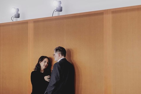 (R-L) Wolfgang Schmidt (SPD), Head of the Federal Chancellery, and Annalena Bärbock (Alliance