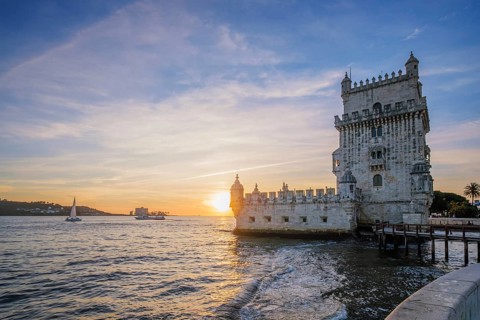 Belem Tower or Tower of St Vincent, famous tourist landmark of Lisboa and tourism attraction, on