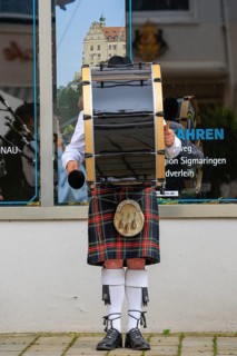 Bass drum on a musician, bagpipe orchestra, pipe concert, Sigmaringen, Baden-Württemberg, Germany,