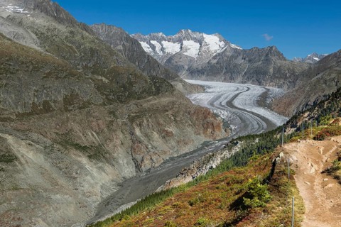 Aletsch Glacier, glacier tongue, panorama, climate change, decline, global warming, ice, global